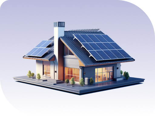 Ilustração de uma casa com paineis solares no telhado